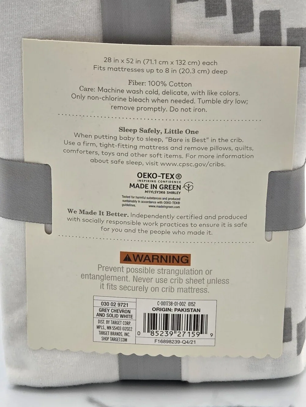 Cloud Island 2-pack Jeresy Crib Fitted Sheet Gray Chevron & Solid White Nwt